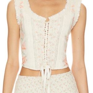 LoveShackFancy White and Pink Floral Top
